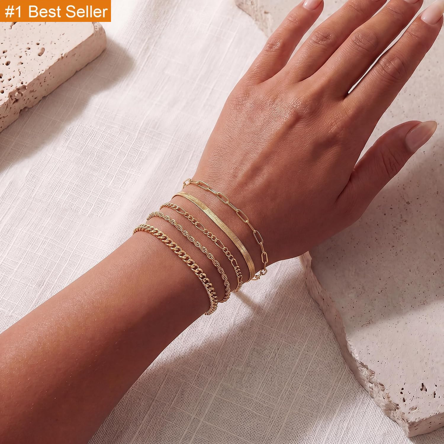 Dearmay Gold Bracelets for Women Waterproof, 14K Gold Plated Minimalist Bracelet