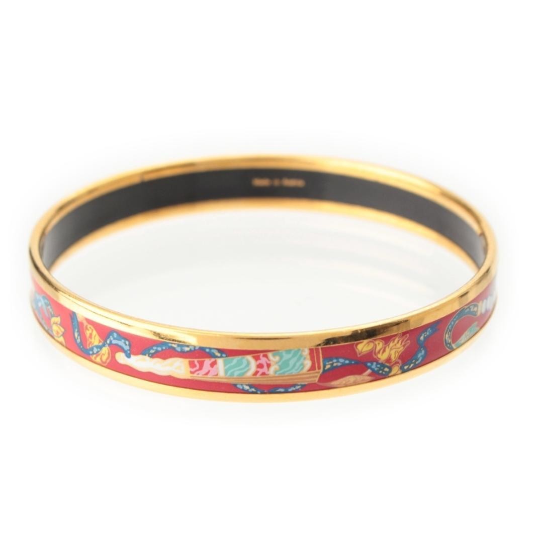 HERMES Enamel PM Vintage Bracelet Red Gold GP 19.5cm Pre-owned w/Box Auth Japan