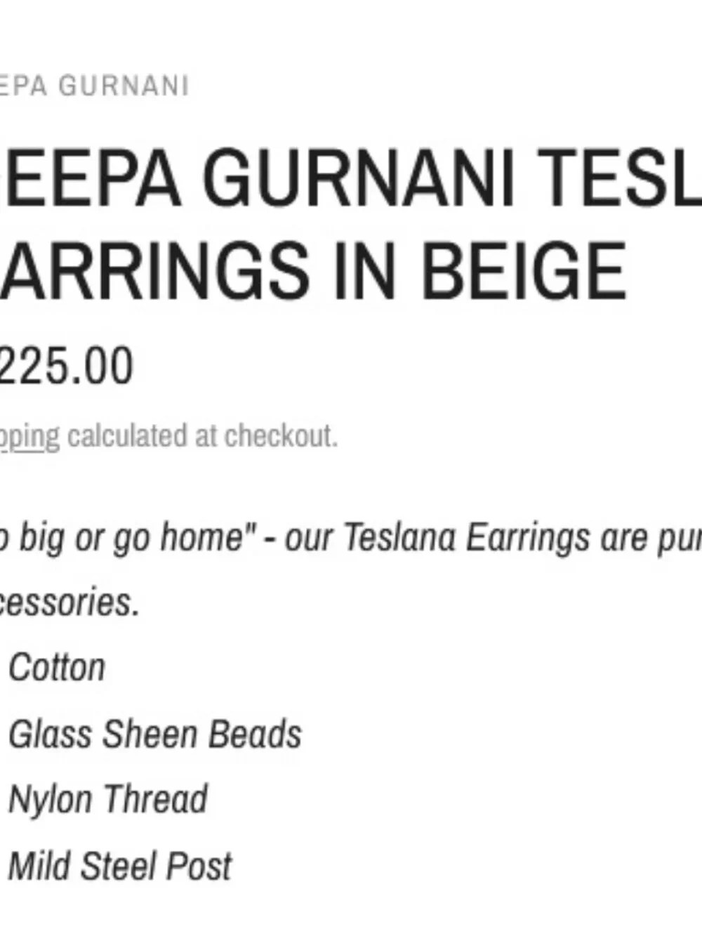 Deepa Gurnani Teslana Earrings in Beige Statement Style Dangle Drop