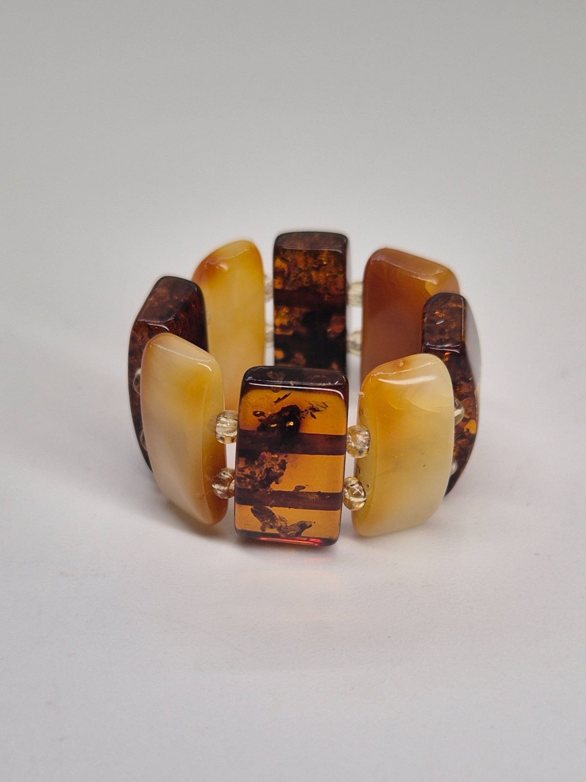 Genuine Baltic Amber Stretch Ring Multi-Color Bead Elastic Ring From Lithuania