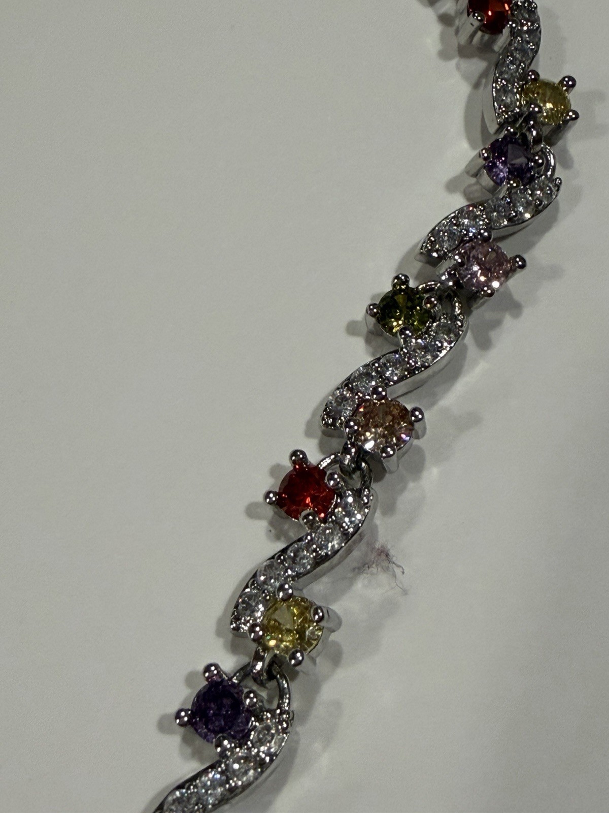 Multicolor Crystal CZ Tennis Necklace with Silver Tone Chain