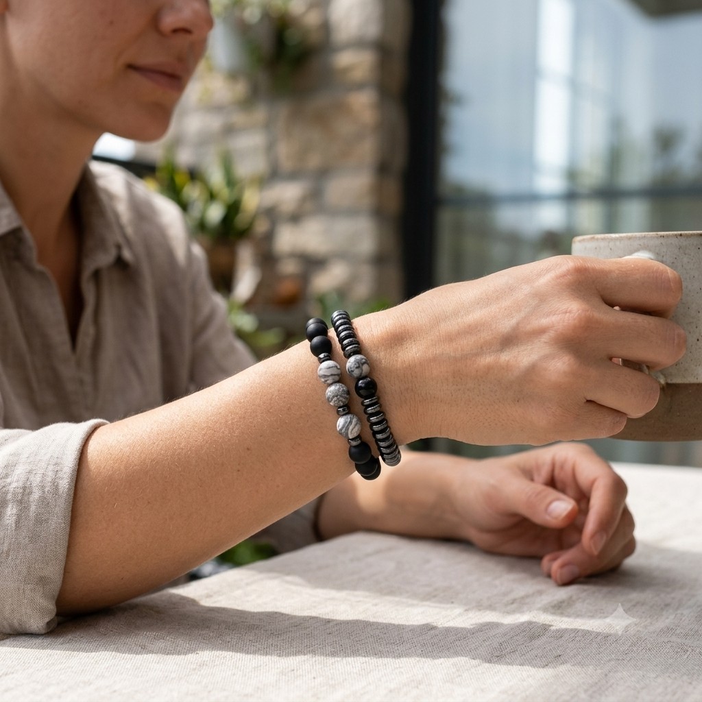 2 PACK Magnetic Hematite Bead Bracelet Set for Men Women Energy Therapy Jewelry