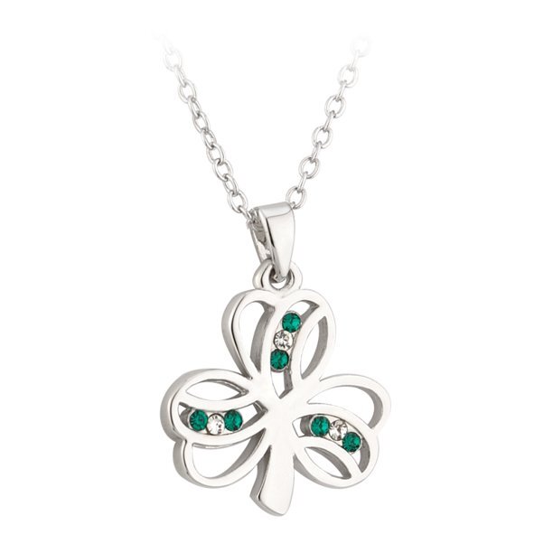 Solvar Shamrock Pendant Women’s Lucky Crystal with Chain Green & White Crystal.