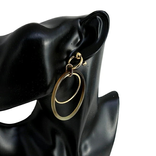 Used Auth HERMES Hoop Pierced earrings amulet Duo Brown GP Women
