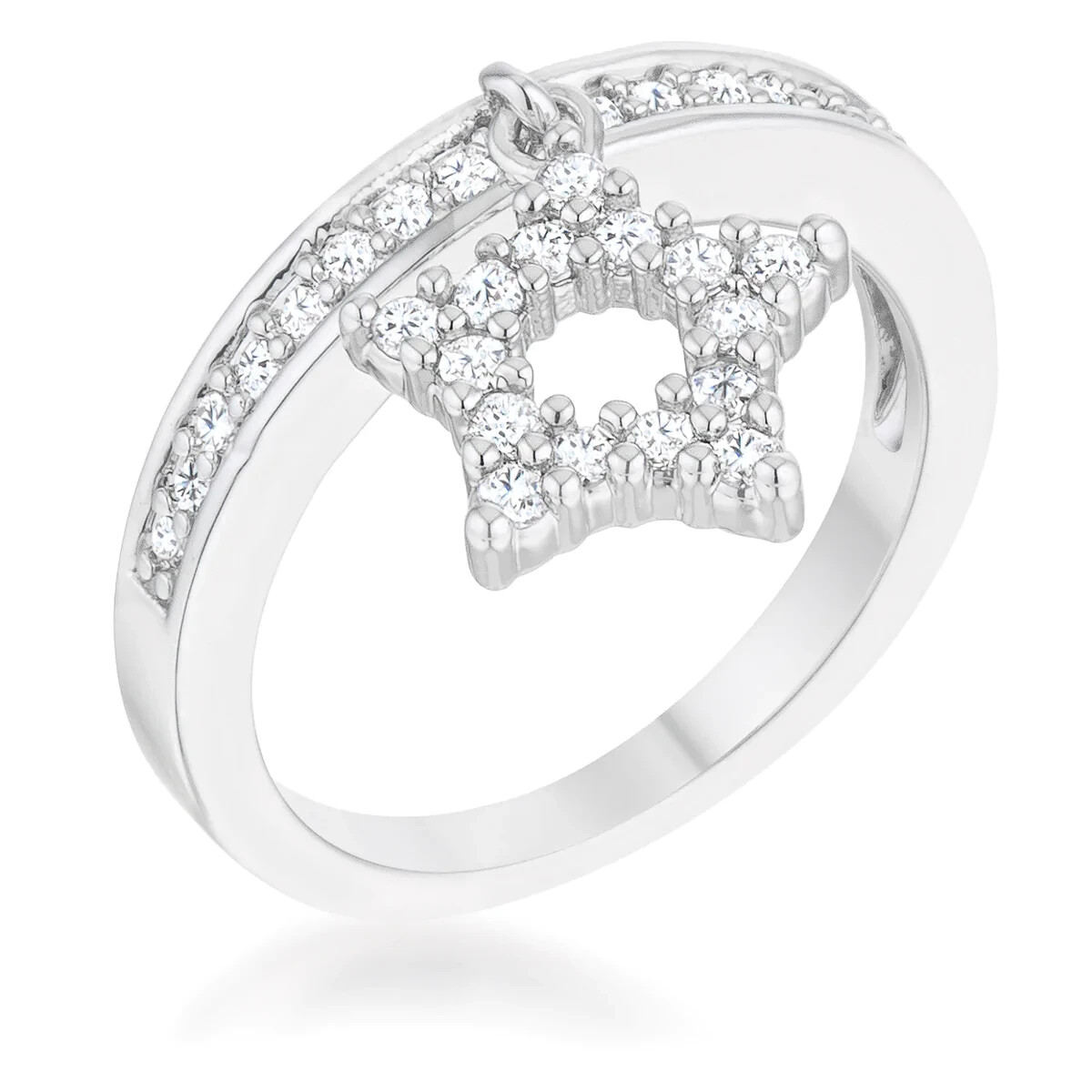 Star 0.25ct CZ Rhodium Simple Holiday Charm Band Ring
