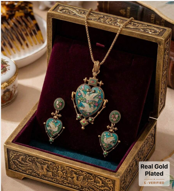 JEWELRY SET- Vintage Style Art Deco, Heart, Birds, Floral, Rhinestone Accents