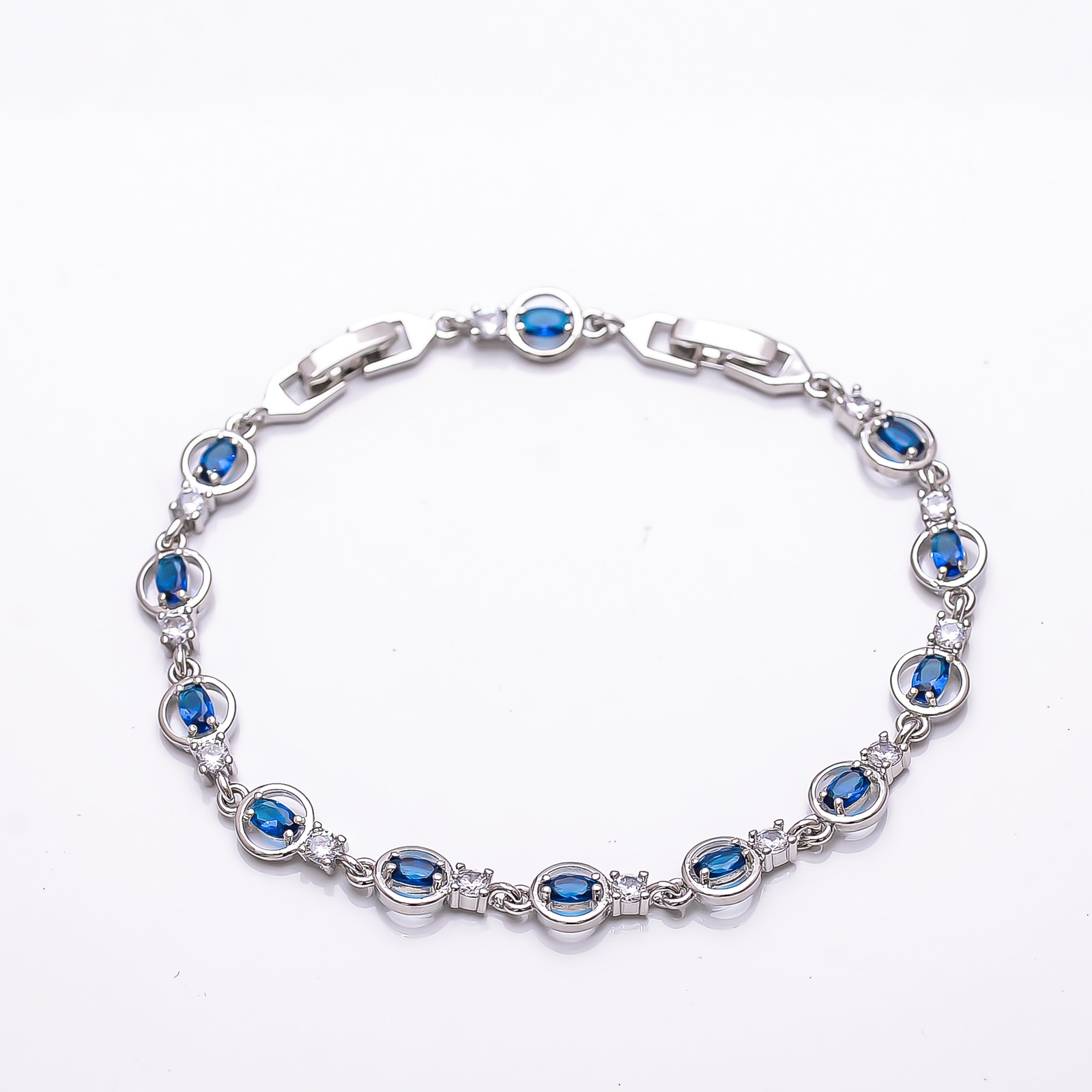 Blue Sapphire & CZ – Simulated 925 Sterling Silver Tennis Bracelet 8.99″ B069542