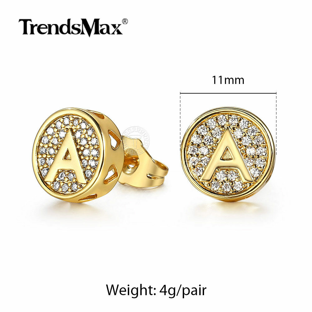 CZ Stud Earrings For Men Women 26 Letter Initial Studs Earrings Gold Plated Xmas