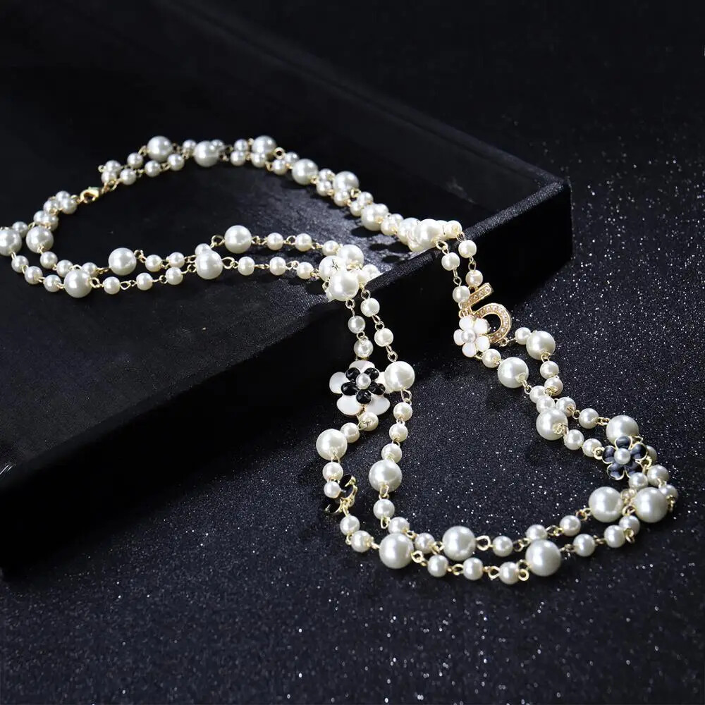 Long Simulated Pearl Necklace Double-strand Beaded Sweater Chain Party Jewellery