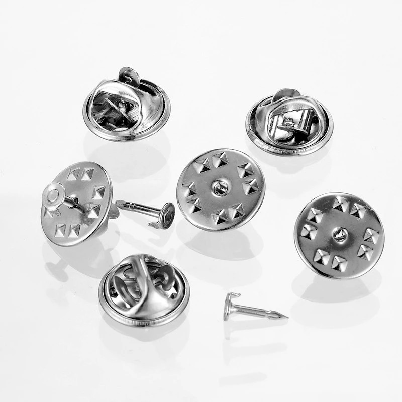 100pc Metal Locking Pin Back Brooch Badge Holder Lapel Base For DIY Jewelry