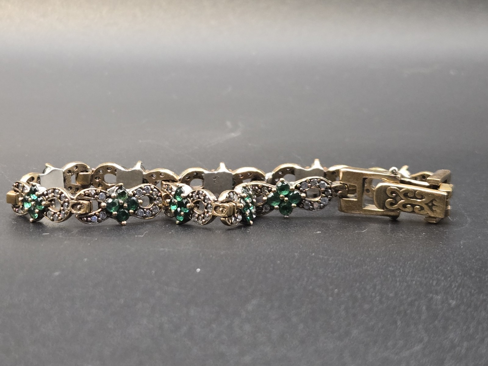 Sterling Silver Bracelet Man Made Emeralds And Cubic Zirconia