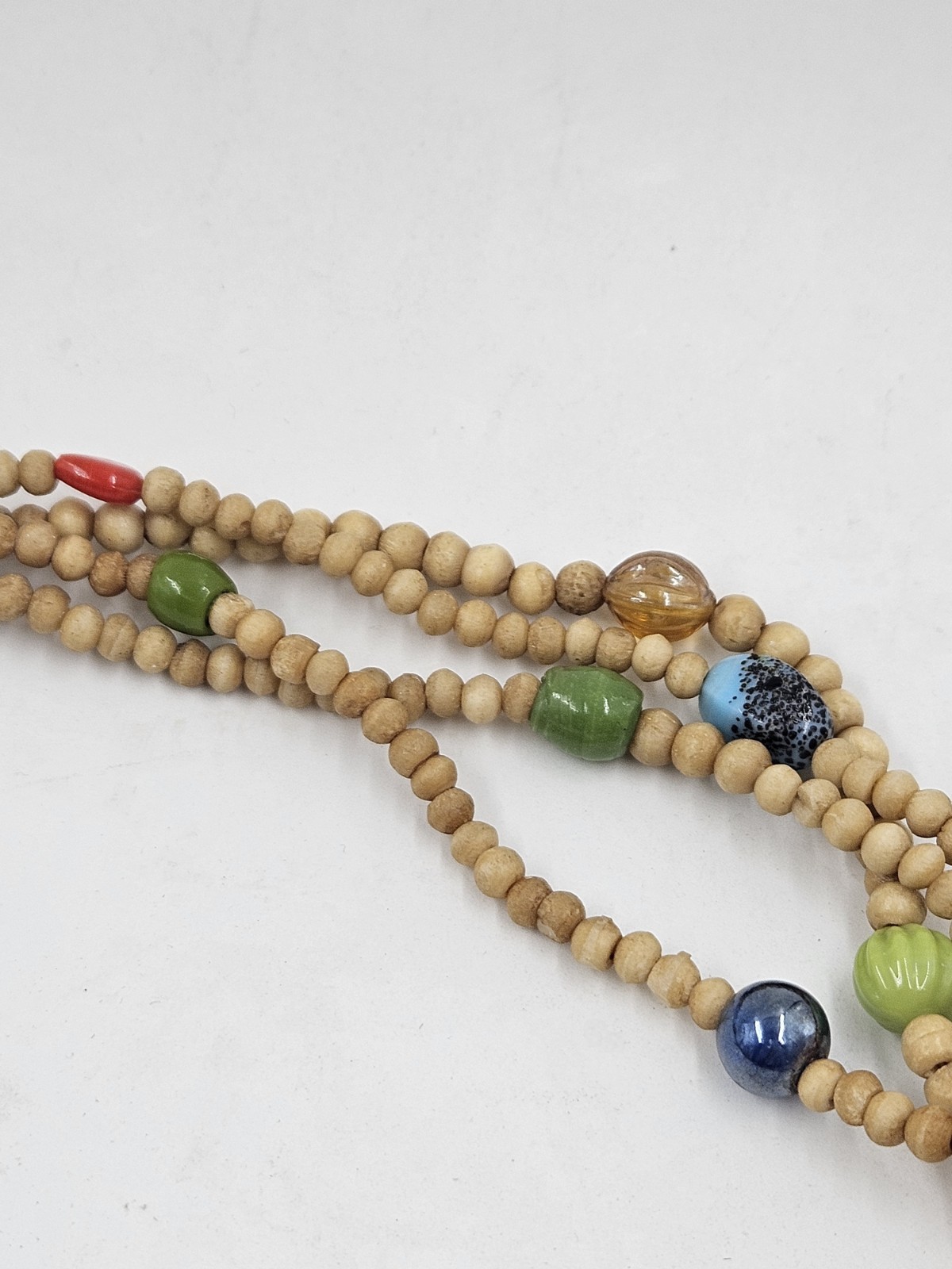 4-strand Fetish Beaded Necklace with branch coral art glass Multicolor