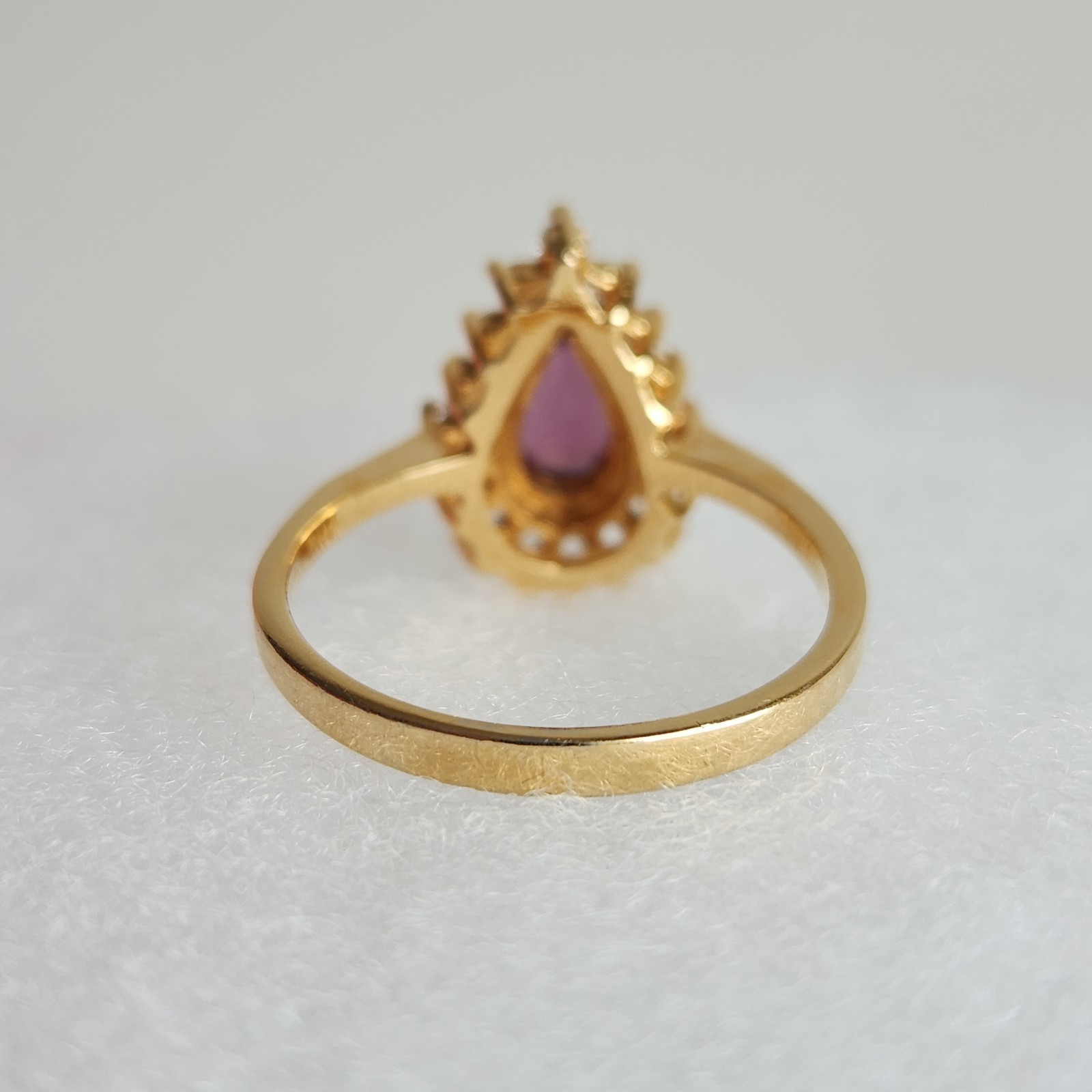 Size 10.5 Gold Tone Teardrop CZ Ring Purple Stone Halo Statement Thailand