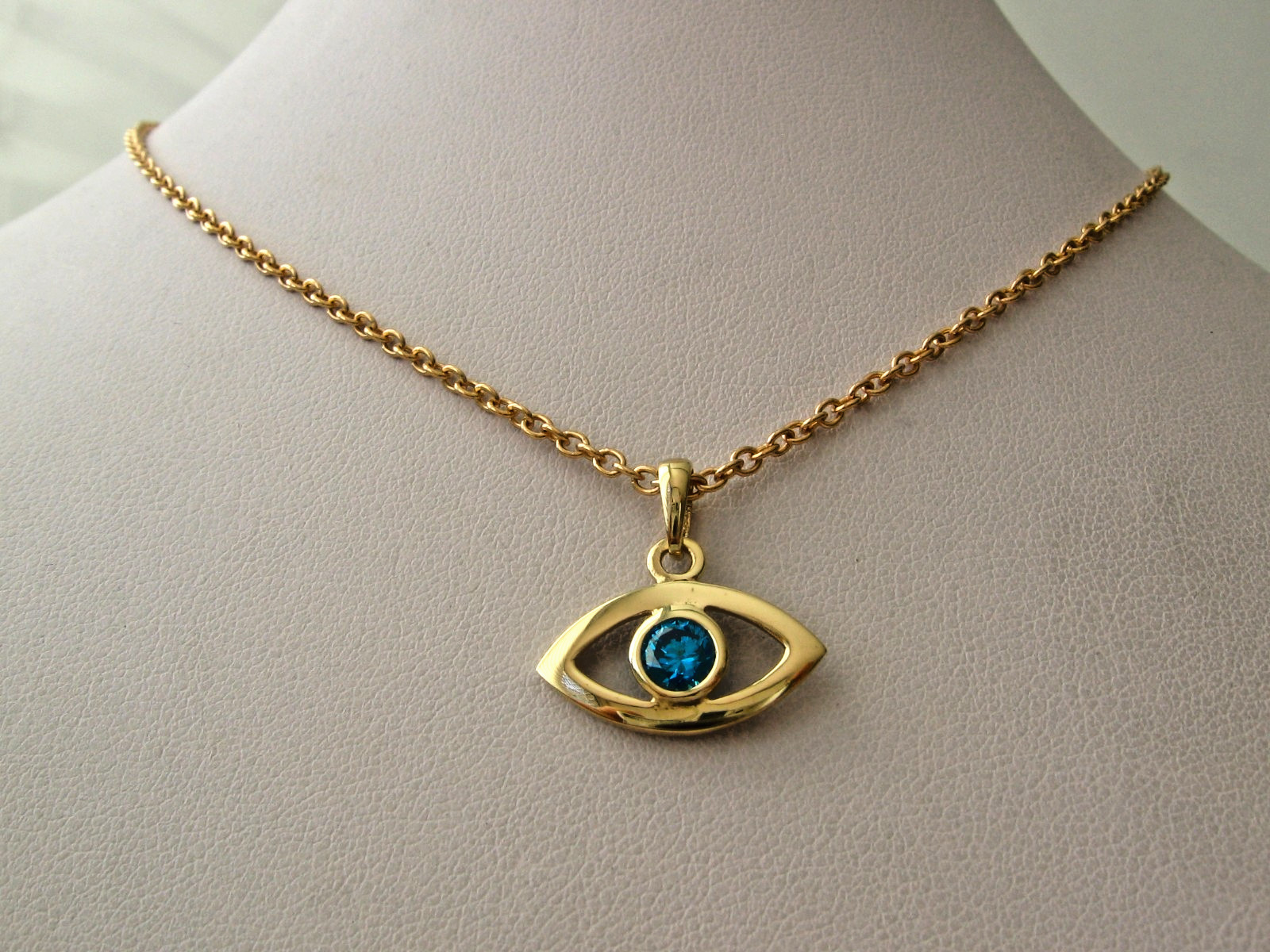 GENUINE SOLID 9ct 9K YELLOW GOLD Sapphire Evil Eye Necklace Pendant