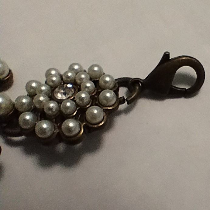 Plunder Design Signed Clear Rhinestone and Faux Pearl Bracelet with Extender
