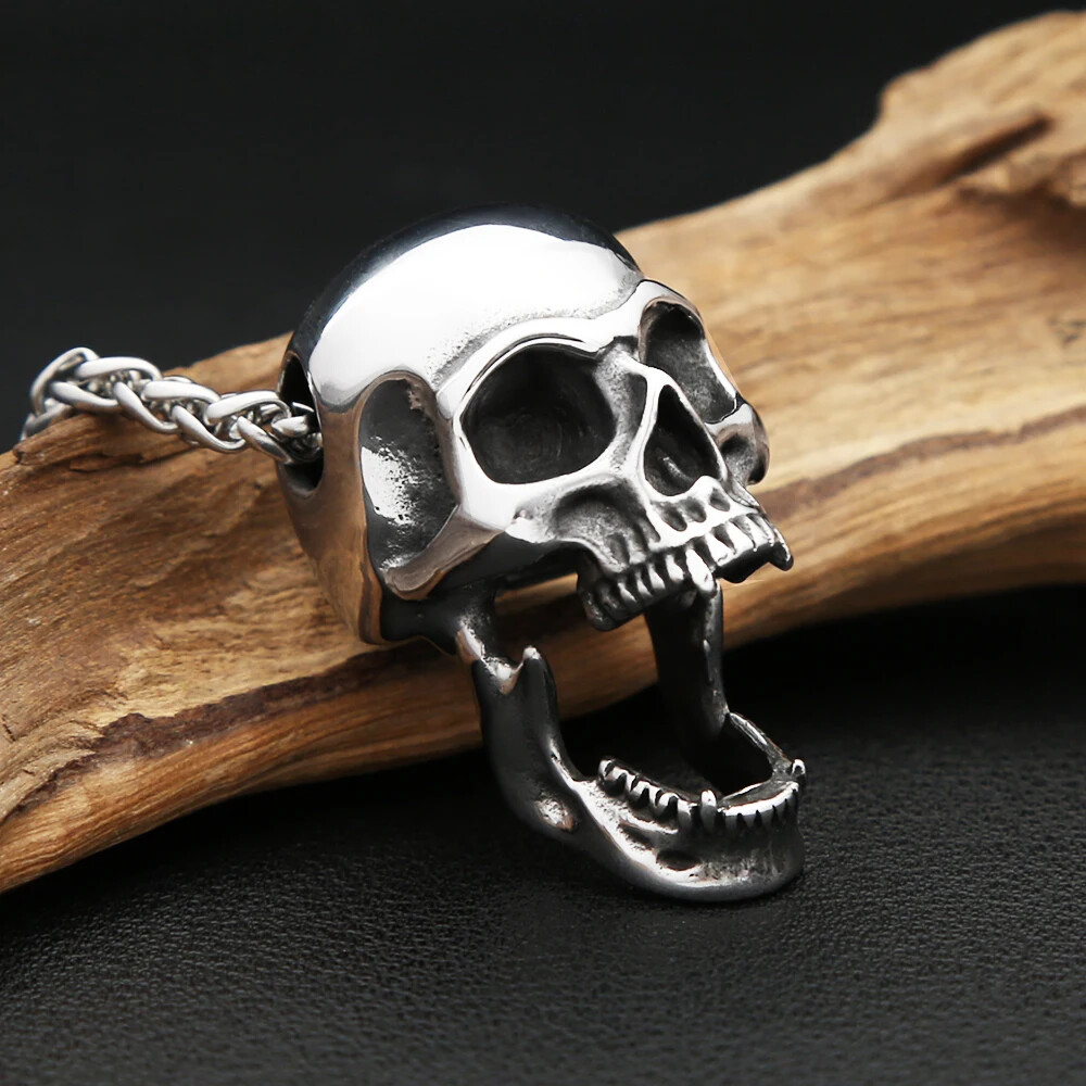 Vintage Gothic Punk Skull Pendant Stainless Steel 60CM Necklace For Men Biker