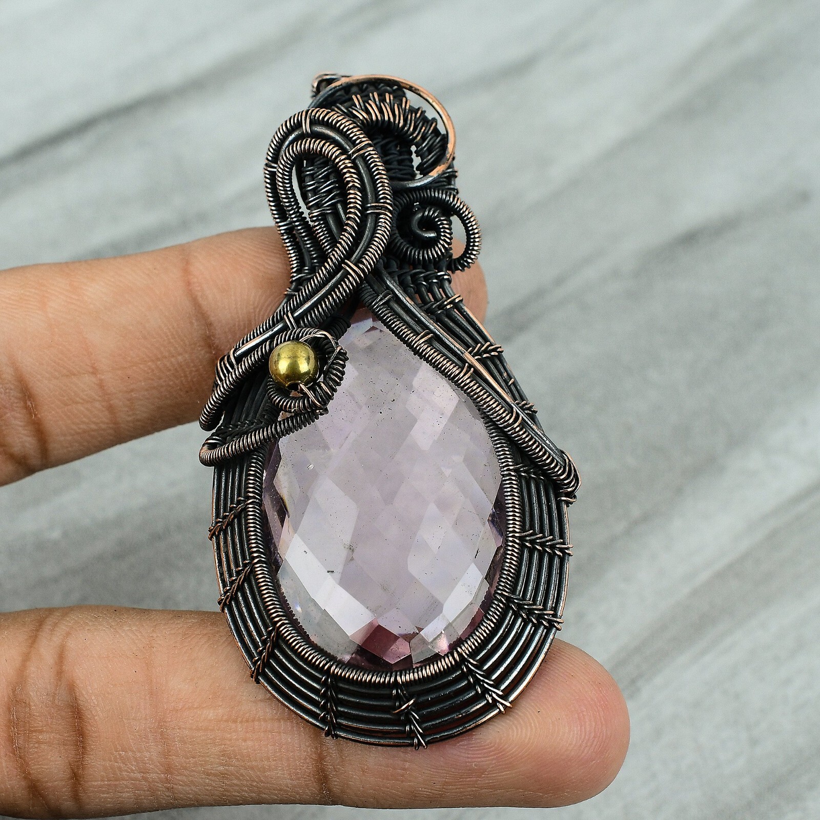 Pink Kunzite Gemstone Jewelry Copper Sister Gift Wire Wrapped Pendant 2.95″