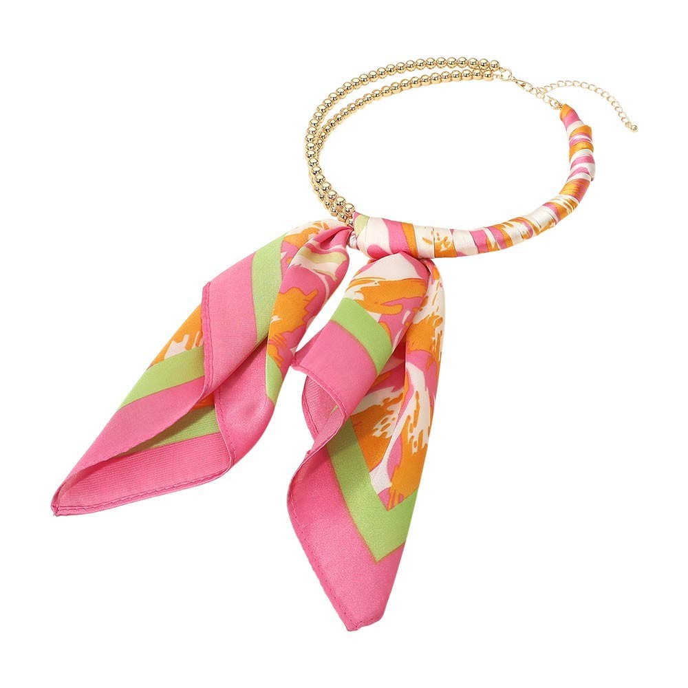2PCS Abstract Print Scarf Necklaces Gold Bubble Chain Statement Fashion Jewelry