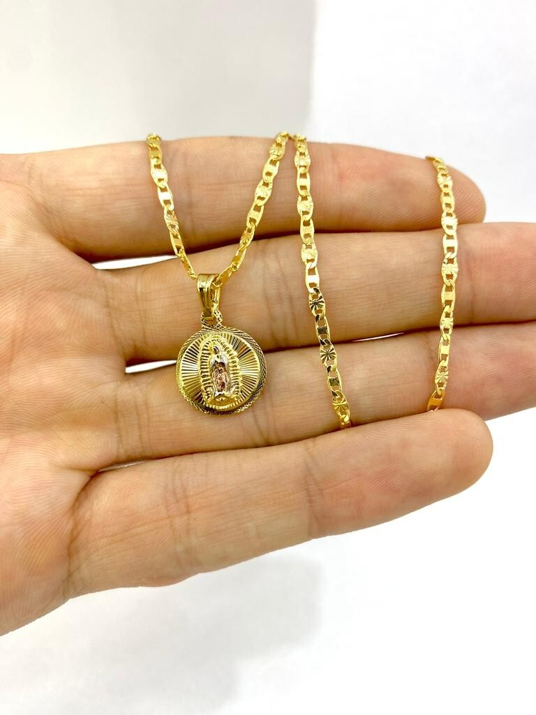 Virgen de Guadalupe Necklace Charm Valentino Chain 14″ for Baby Girls Boys Kids