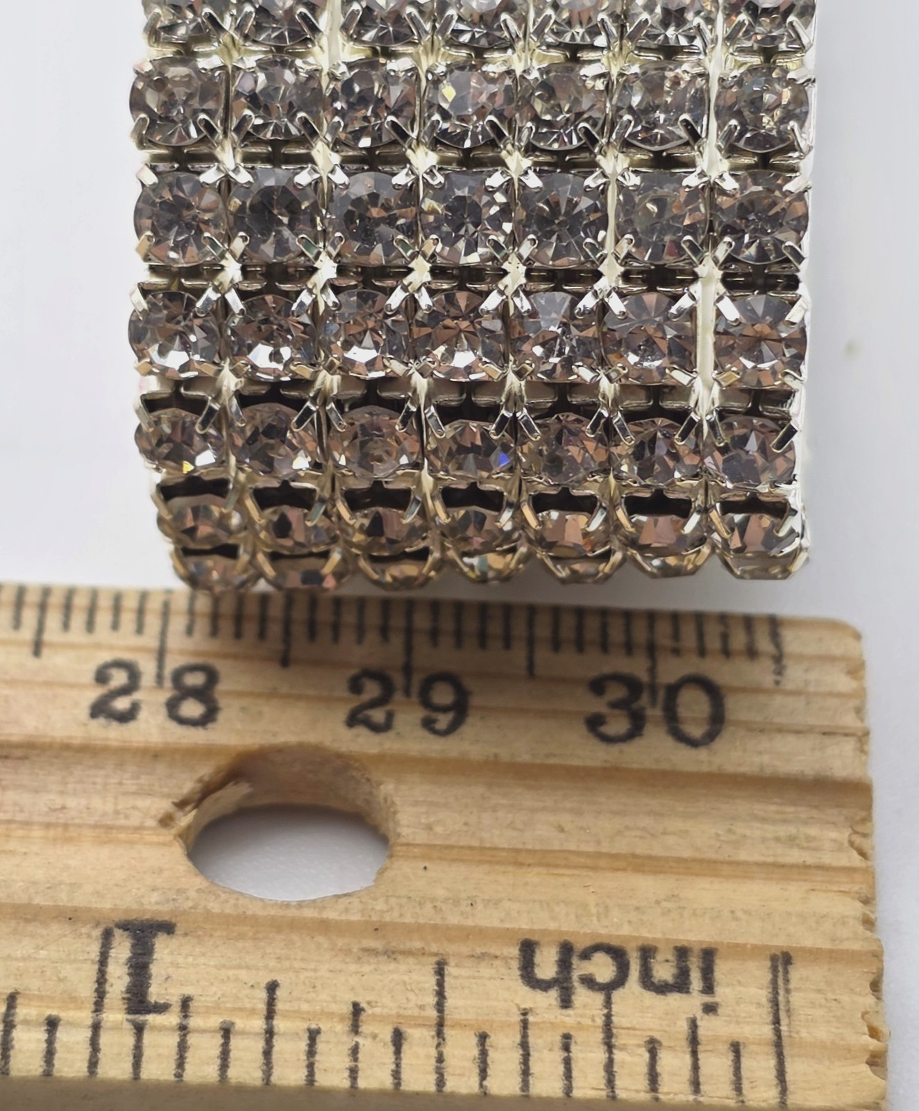 7 Row Clear Rhinestone Stretch Cuff Bracelet Silver Tone 6.5 In 1 In Wide Glam