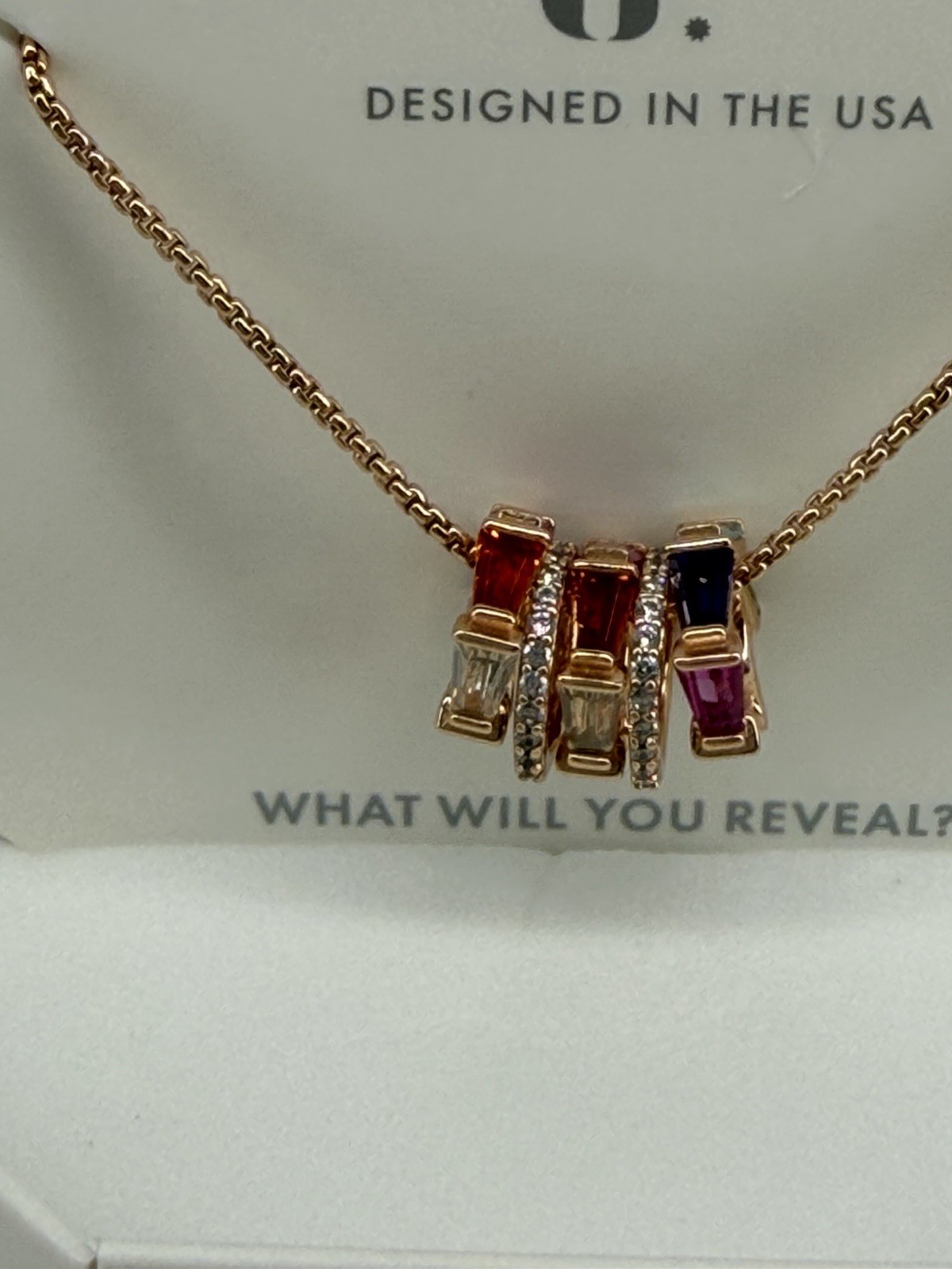 Bomb Party OG Necklace Ultra Rare Unicorn Rose Gold Multi Colored Stones NIB