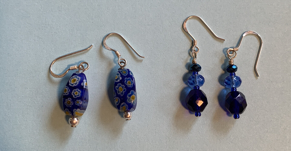 Fashion Blue Art Glass Beaded Pierced Earrings YH-48