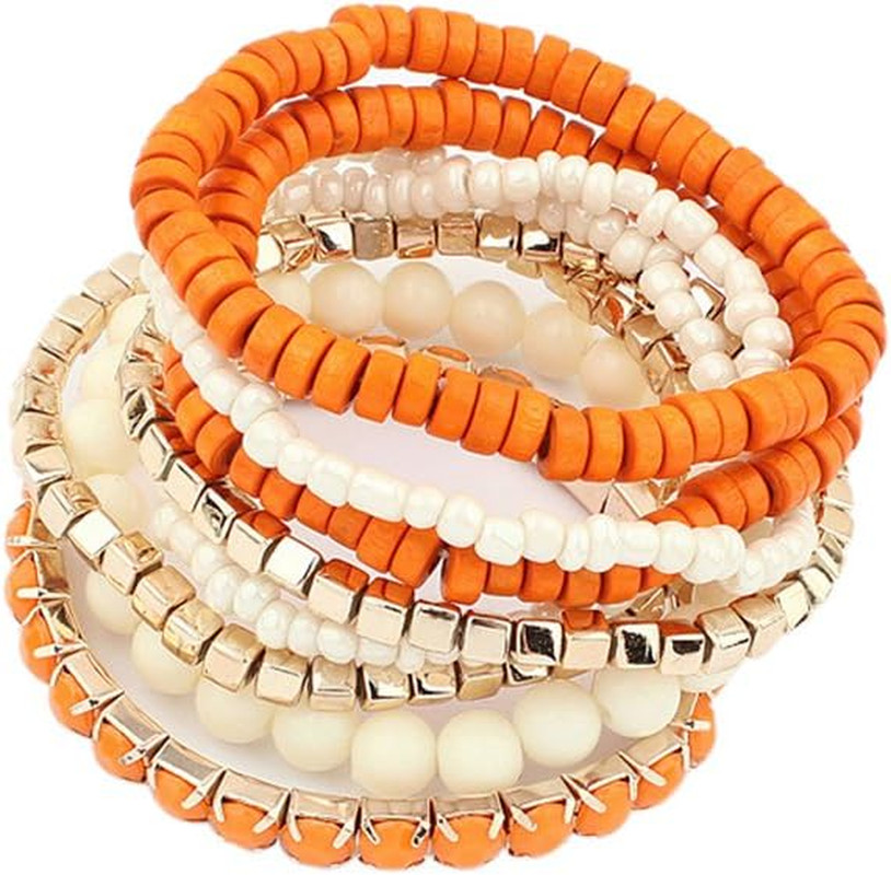 Bohemian Beads Cube Multi Strand Stretch Stackable Bangle Bracelet Set (Bl003172