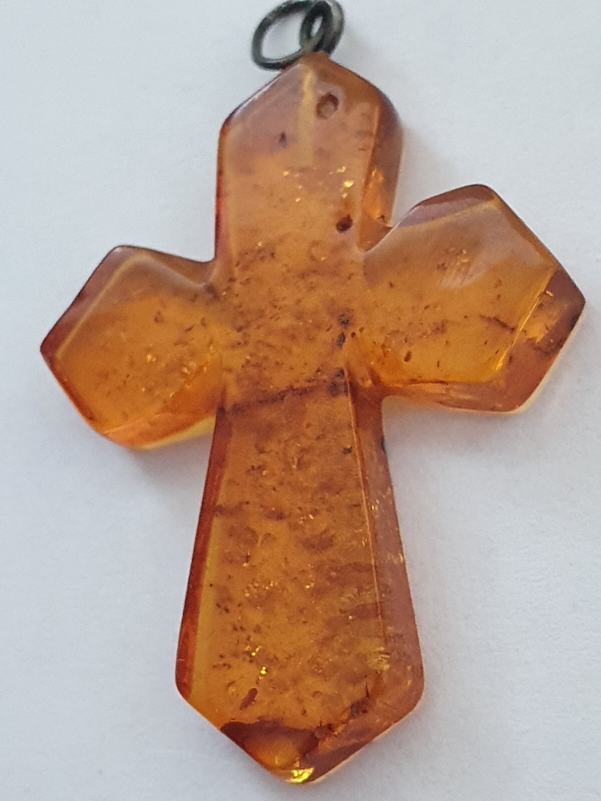 Artisan Amber Composite Silver Tone Cross Christian Religious Faith Pendant