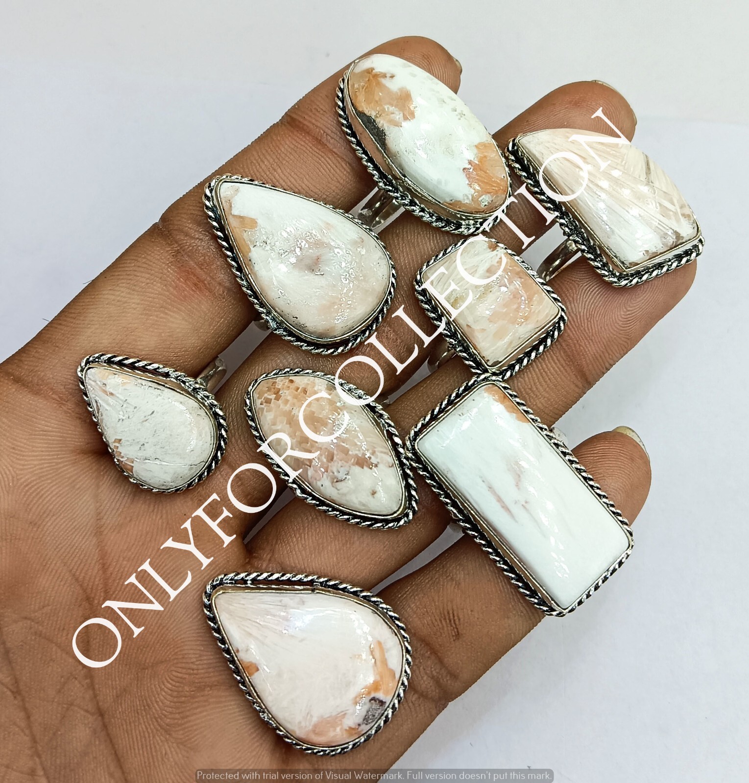 Pink Scolecite Gemstone 925 Sterling Silver Plated Handmade 50 PCs Rings Lot