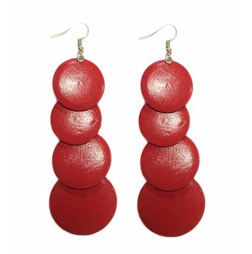 African Natural Wood Earrings Retro Bohemian Multilayer Round Geometric A red
