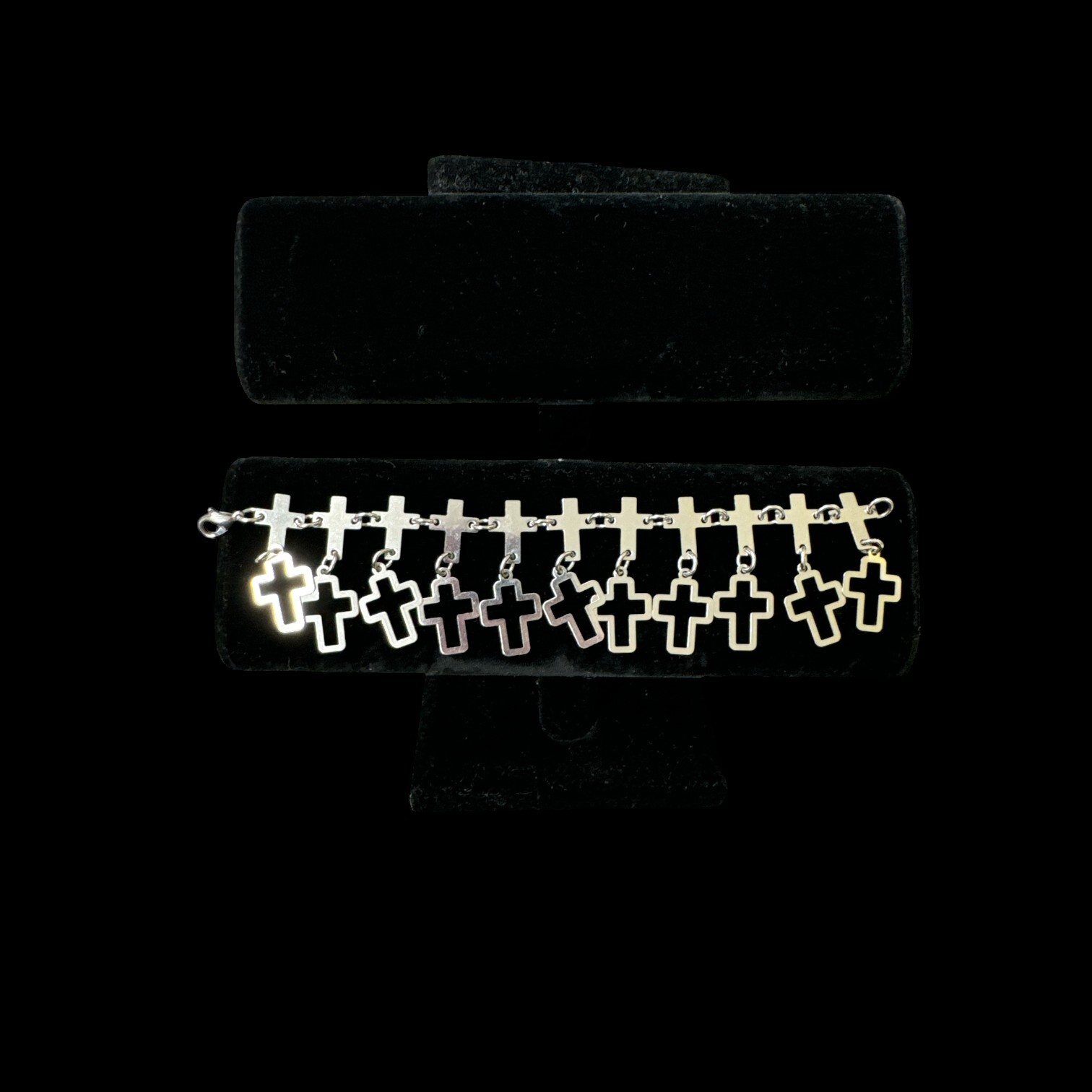 Silver Tone Metal Cross Charm Bracelet 7 1/4″ Different Cross Styles