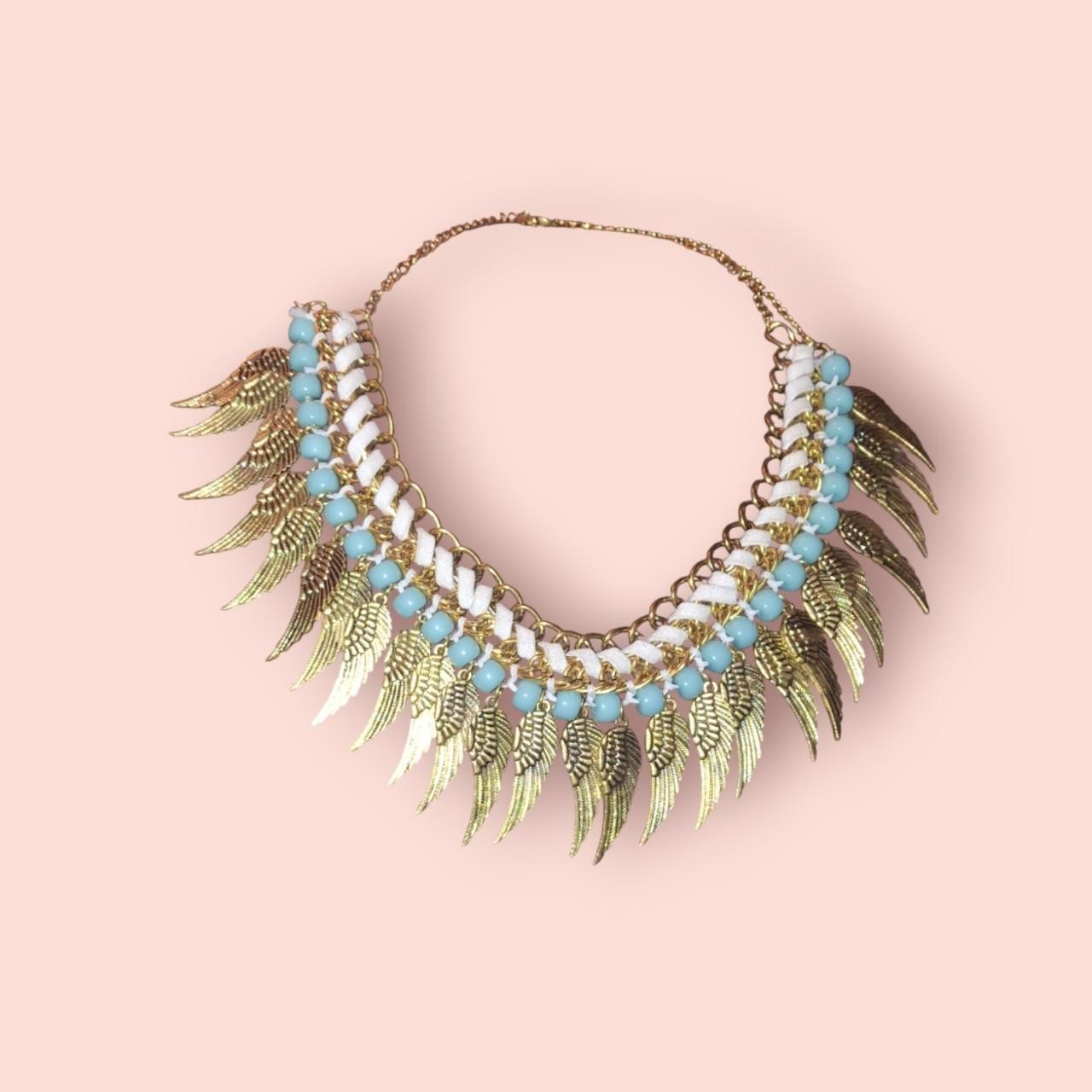 Gold and blue statement bib necklace #festivalvibes #boho #beaded