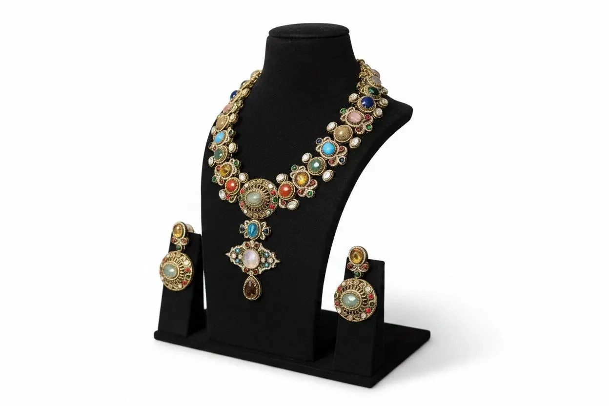 Sabyasachi Inspired Navratan Kundan Statement Necklace Set