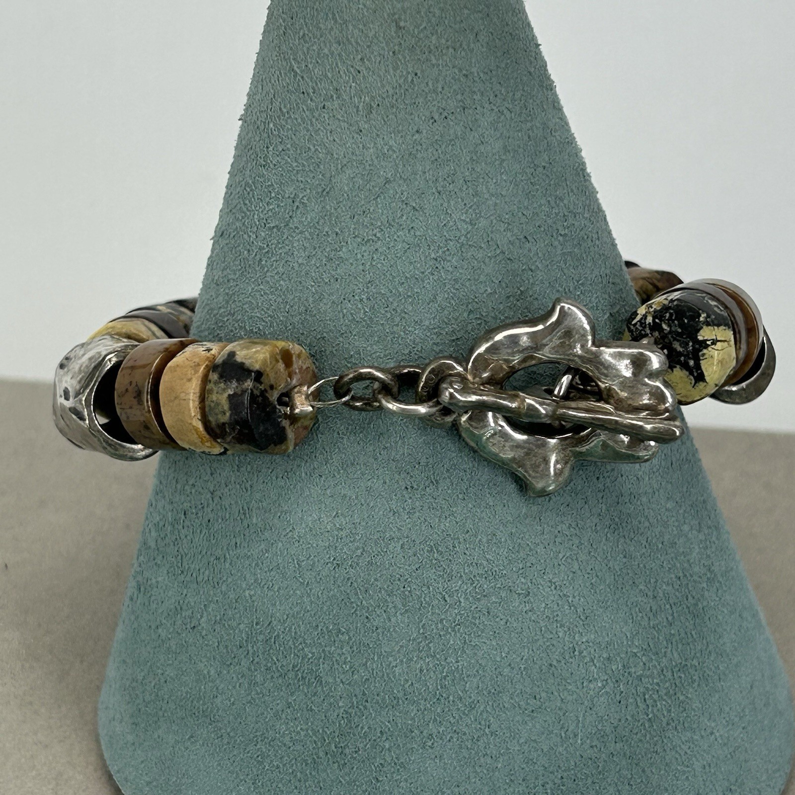 Danon bracelet hamsa hand toggle silver plated beaded stone 21cm