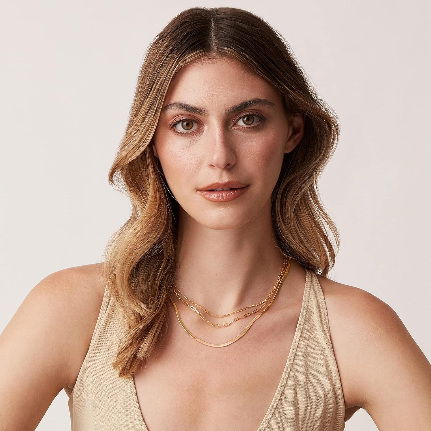 14K Gold Plated Dainty Layering Necklaces for Women | Snake Chain, Curb Link, Pa