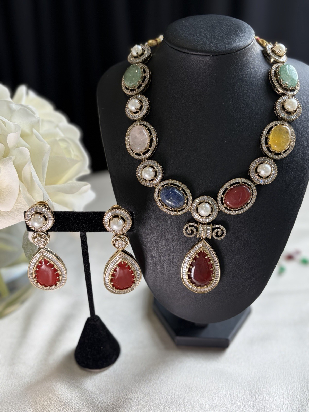 Sabasachi Inspired Heritage Gemstone Statement Necklace Set