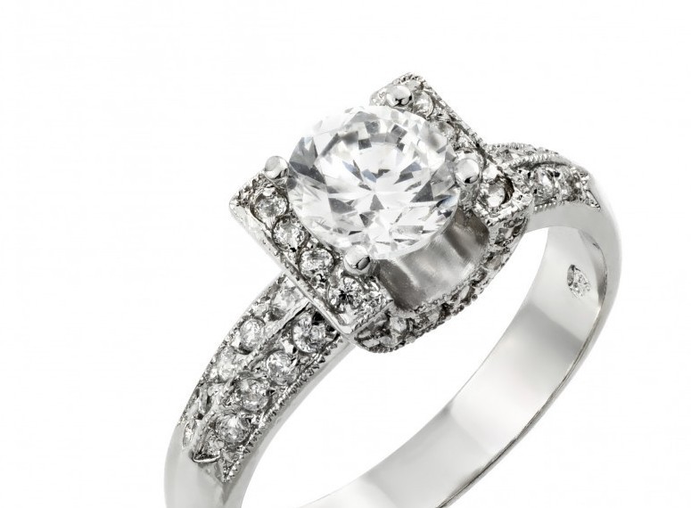 ROUND CENTER BRIDAL RING WITH LAB CREATED SIMULATED DIAMOND 925 STERLING SILVER