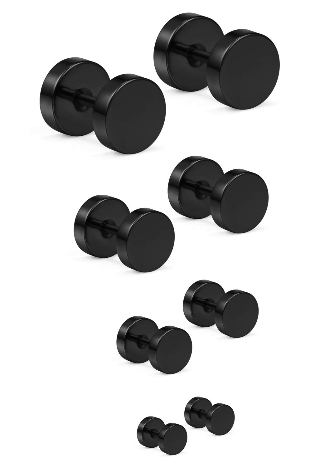 18G Black Flat Back Stud Earrings for & Men, 18 Gauge Stainless Steel, Screw …