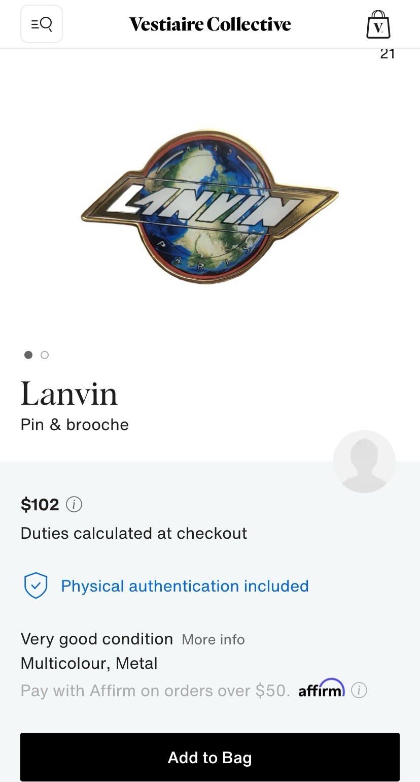 RARE Lanvin Paris Collectors Pin Globe Logo Spellout 1889