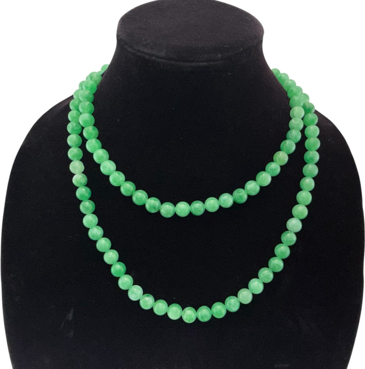 BIG round green jade bead necklace 20″ 144G