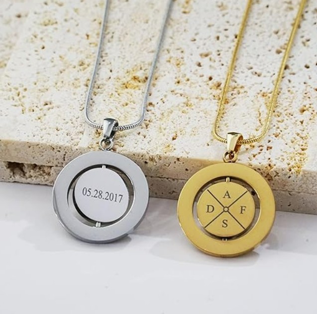 Custom Engraved Spinning Circle Rotatable Pendant –Personalized Gift Him Her