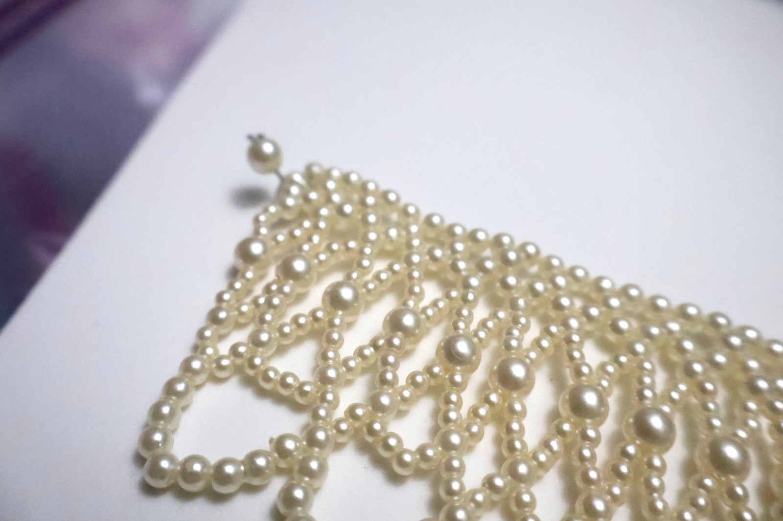 Vintage Faux Pearl Woven Lace Bib Collar Necklace Choker Multi-Strand Seed Pearl