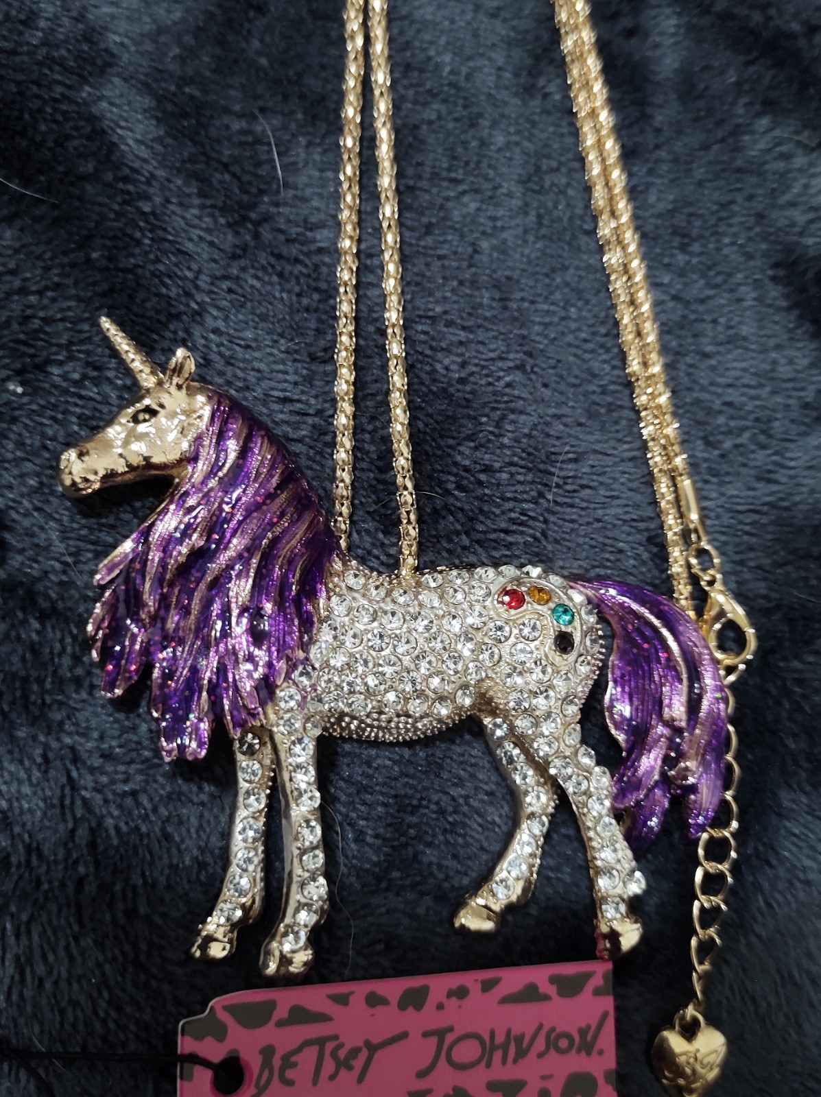 Betsey Johnson Multicolor Rhinestone Unicorn Necklace