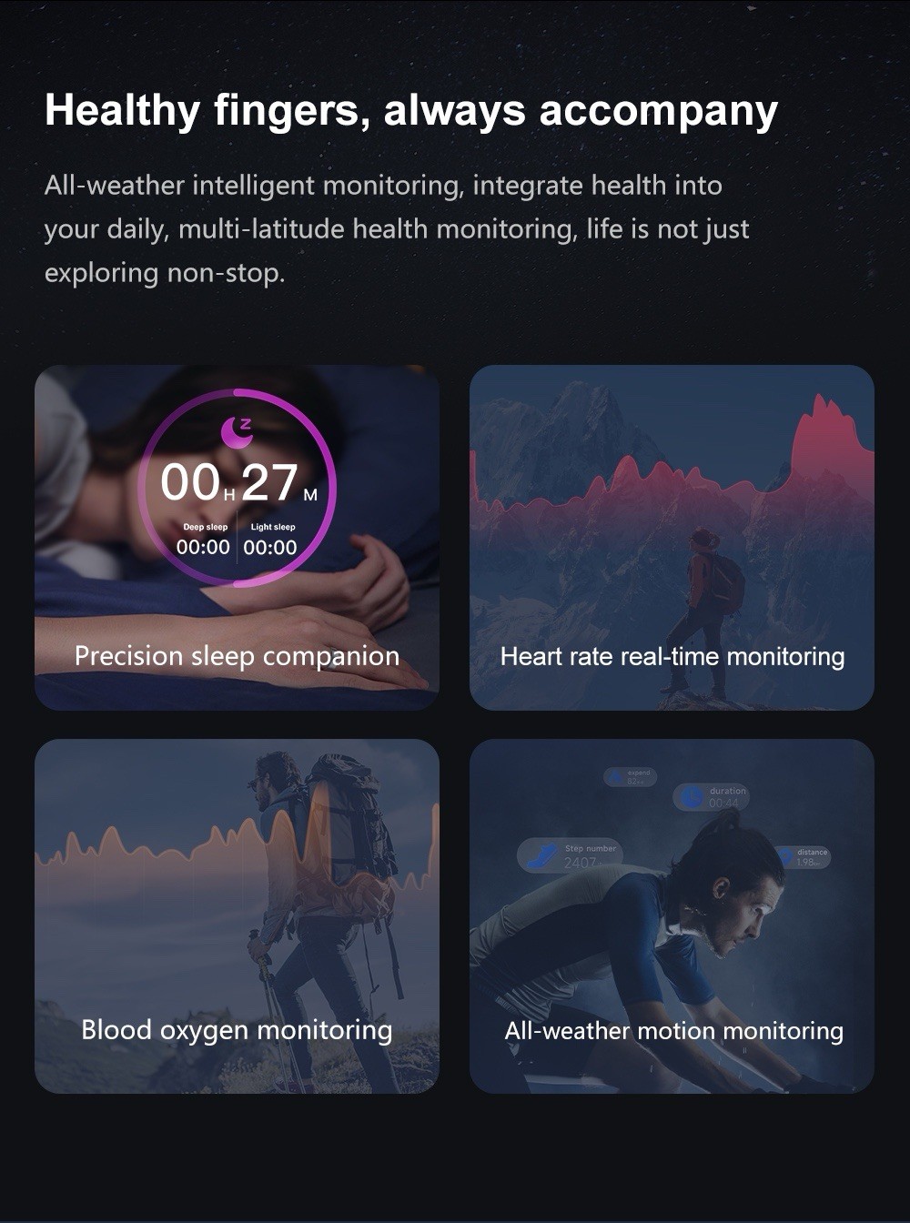 Smart Ring IP68 Waterproof Blood Oxygen Heart Rate Sleep Monitor Fitness Tracker