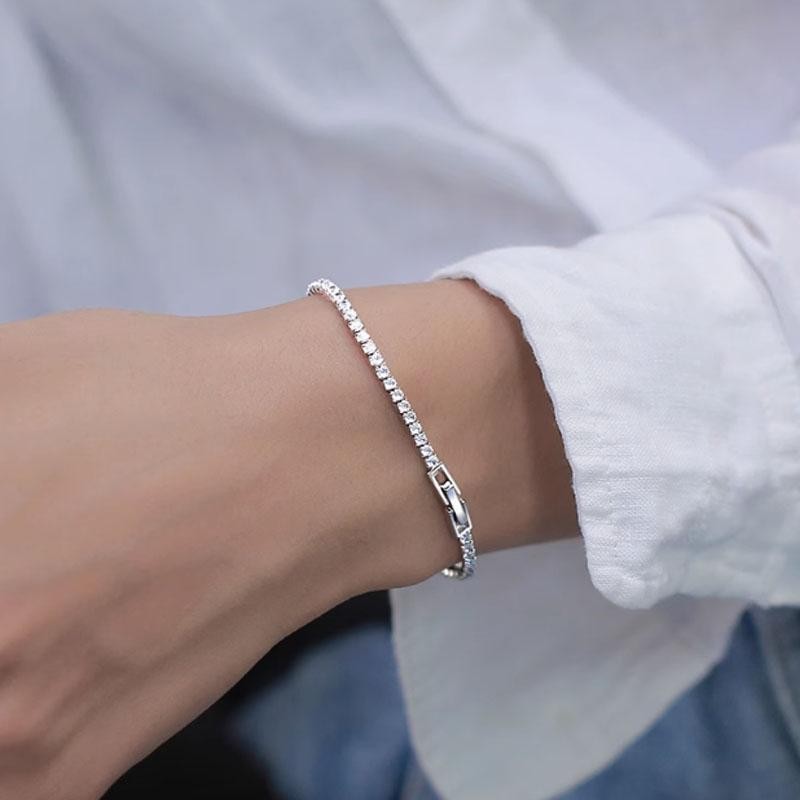 Bracelet Silver Color Full Zircon Crystal Link Chain Bangle Women Fine Jewelry