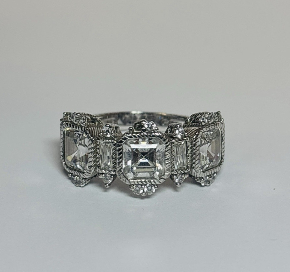Judith Ripka Sterling 925 Silver Asscher Cut CZ Baguette Ring Sz 8-.24