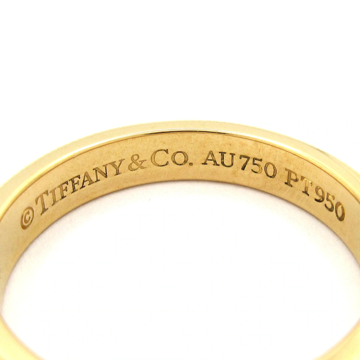 TIFFANY&Co. Milgrain Band Ring 18K Yellow Gold Pt950 Ring #5 3/8