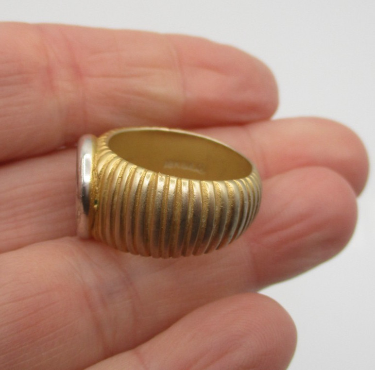 18k GOLD ELECTROPLATE ROMAN COIN SIGNET RING ~ SIZE 6 3/4