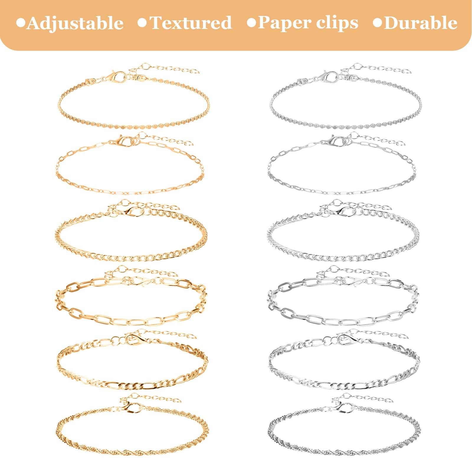 KFHENSOMR 12pcs Gold/Silver Ankle Bracelets for Women Medium, Gold + Silver