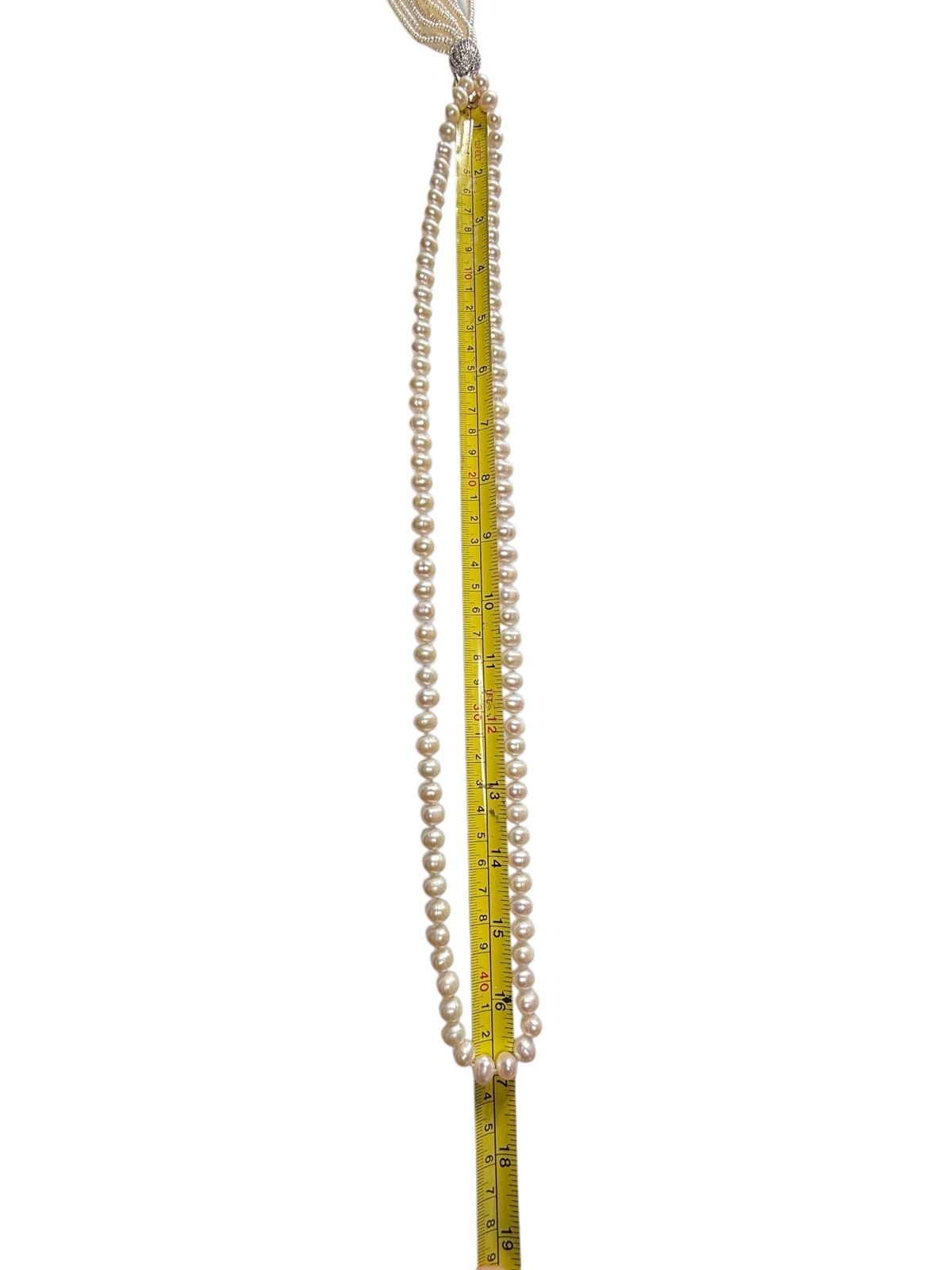 Elegant Hand-Knotted Freshwater Pearl Tassel Necklace 8.6mm 100g Rhinestone Cap